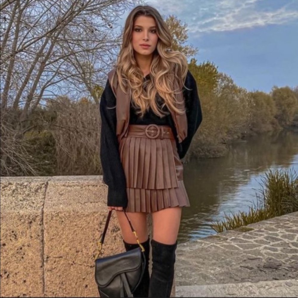 NWT ZARA PLEATED FAUX LEATHER SKIRT WHISKY 3046/328 - Picture 7 of 13